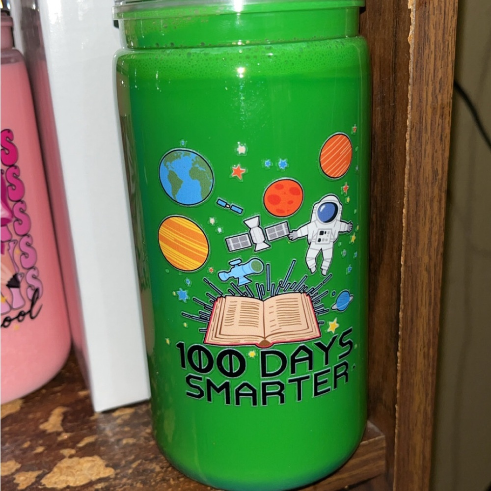 10 Days Smarter Green Space-Themed Drink Tumbler